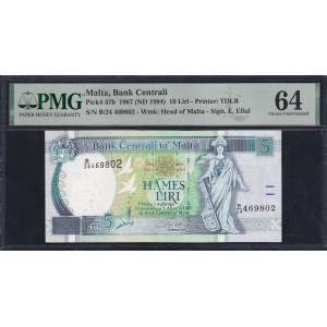 Malta, 10 lir, 1967 (1994), Choice UNC 64