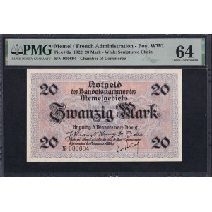 Memel, 20 Mark, 1922, Choice UNC 64