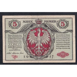 Poland, 5 Marek Polskich, 1916-17, VF