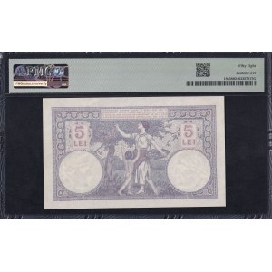 Romania, 5 Lei, 1914-28, Choice About UNC 58