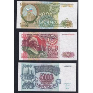 Russia, Set of 4 banknotes (500, 1000, 5000 Rubles), 1992-94, UNC