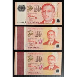 Singapur, zestaw 6 banknotów (10 dolarów), 2004 i 2015, UNC
