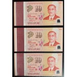 Singapur, zestaw 6 banknotów (10 dolarów), 2004 i 2015, UNC