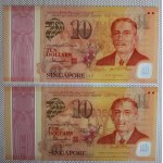 Singapur, zestaw 6 banknotów (10 dolarów), 2004 i 2015, UNC