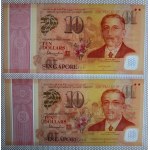 Singapur, zestaw 6 banknotów (10 dolarów), 2004 i 2015, UNC