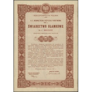 Poland, fractional certificate for 4 1/2% of a domestic government loan, June 1, 1937