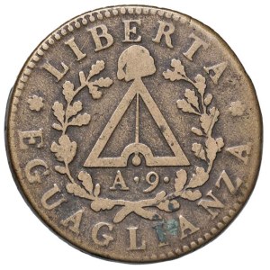 Italian Mints - TURIN, Piedmontese Republic (1798–1799) 2 Soldi, Year 9 (1800...