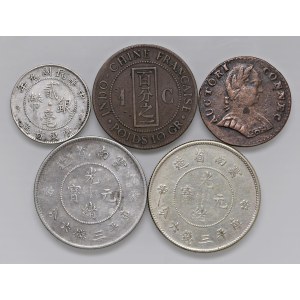Lots - WORLD COINS Lotto di 5 monete in argento e rame: Cina Kwang-...