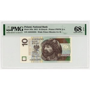 10 zlotych 2012, series AI 5522255, RADAR, PMG 68 EPQ