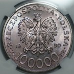 100,000 zlotys, 1990, Solidarity, Type C, NGC MS 66, 2nd-highest grade for Type C