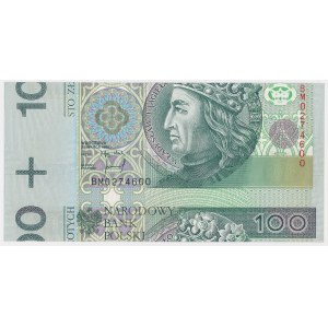 100 zlotych, 1994, a very striking cutting error