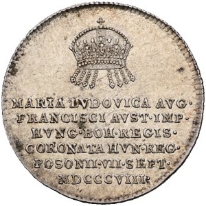 Francis I (1792–1835), AR token from 1808 commemorating the coronation of Marie Ludovika as Queen of Hungary in Bratislava