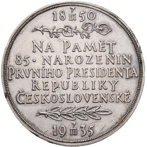 O. Španiel – Medal featuring a portrait of T. G. Masaryk, commemorating his 85th birthday, 1935