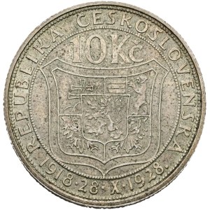 Czechoslovakia (1918–1939), 10 Kčs, 1928, TGM
