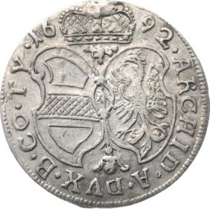 Leopold I (1657–1705), 3 kr. 1692, Tyrol-Hall R, trace