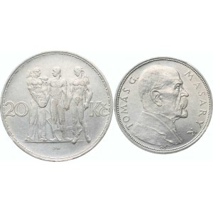 Obdobie rokov 1918–1938, 10 Kč z roku 1928 – TGM; +20 Kč z roku 1933, 2 ks