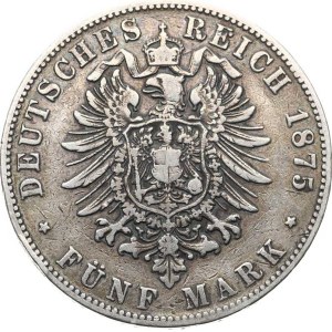Baden, Friedrich I (1852–56–1907), 5 Mark 1875 G KM 263