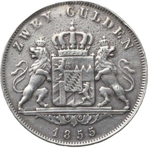 Bavaria, Maximilian II (1848–1864), 2 Gulden 1855 – type with coat of arms, KM 446, Ag 900, 21.057 g