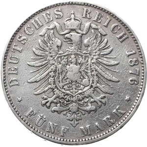 Hesse-Darmstadt, Ludwig III (1848–1877), 5 Mark 1876 H KM 353 R, scratches
