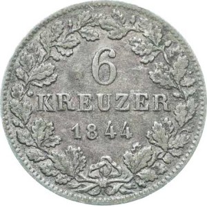 Württemberg, Wilhelm I (1816–1864), 6 Kreuzer 1844 KM 592 Ag 333 2.59 g