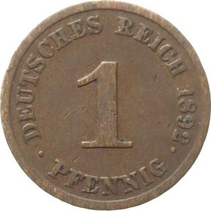 Nemecko, drobné mince cisárstva, 1 pfennig 1892 J „R“ KM 10