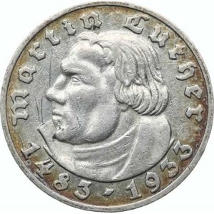 Germany - Third Reich, 1933–1945, 5 RM 1933 D - Luther R