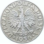 Poland (1923–1939), 5 Zlotys, 1936 – Sailboat Y# 31