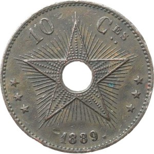 Kongo Belgijskie, 10 centymów, 1889 r., KM 4, Cu
