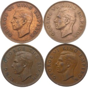 New Zealand, 1 Penny 1943, 1946, 1947, 1951 KM 13, 21 (4 pieces)