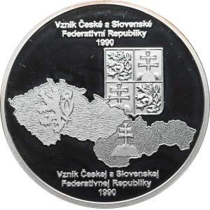 Coins minted by Muzejní galerie, from the Historical Moments series: The Founding of the Czech and Slovak Republics