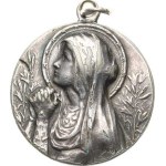 Religious Medals, France - A saint praying among lilies on the right, no text /