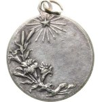 Religious Medals, France - A saint praying among lilies on the right, no text /