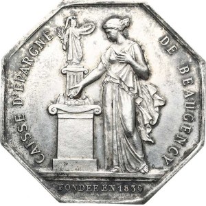 France, Beaugency - Savings Bank, Front: A standing woman is scattering money at her feet