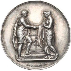 France, Wedding Medal, two figures in ancient attire at an altar, no text