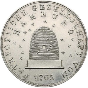 Germany, Hamburg - A seated goddess holding a rudder in her right hand; inscription: Für Langj
