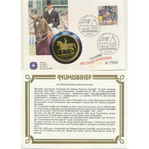 Germany - FRG, envelopes with a medal, stamp, and postmark, 25 Years of Deutsche Sporthilfe 1967–199
