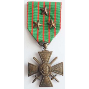France, Third Republic (1871–1941), War Cross (La Croix de la Guerre) 1914–1918 – with 3 stars on the ribbon