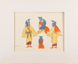 Zofia Stryjeńska (1891 Kraków - 1976 Genewa), Chłopka z Wileńszczyzny, plansza XL z teki 'Polish Peasants' Costumes', 1939