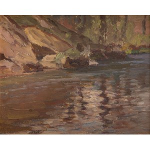 Czesław Znamierowski (1890 - 1977, Vilnius), Au bord d'un lac dans la forêt
