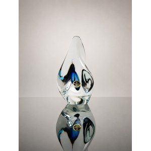 Blown Glass Paperweight - Blue Core - Organic Shape - Original Label - Czechoslovakia