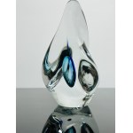 Blown Glass Paperweight - Blue Core - Organic Shape - Original Label - Czechoslovakia