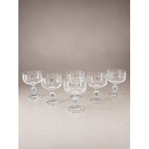 Elegant set of 6 crystal champagne glasses - Geometric sandblasted design - 12.5 cm