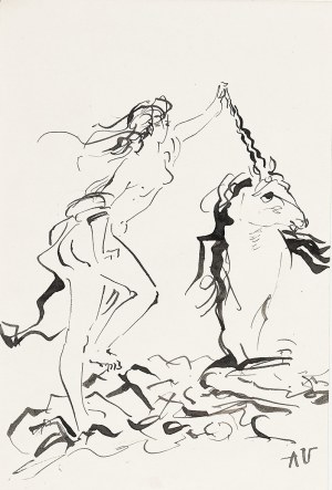 Antoni UNIECHOWSKI (1903-1976), Para prac: Jednorożec i dziewczyna; Polowanie na jednorożca;