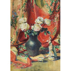 Teodor GROTT (1884-1972), Martwa natura z różami i figurką porcelanową