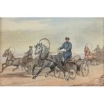 Maksymilian OBORSKI (1809-1878) ?, Obraz dwustronny: Jadą wozy oraz Pejzaż z rzeką