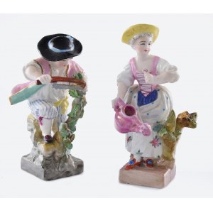 Michael Victor ACIER (1736-1799) - model, Manufaktura Porcelany w Miśni, Para figurek z serii: Dzieci - ogrodnicy: ogrodniczka z konewką i ogrodnik przycinający piłą konar drzewka