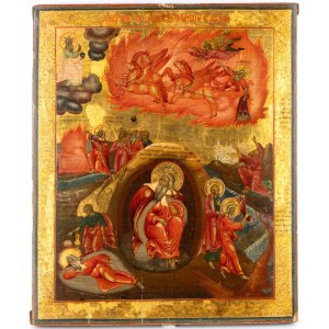 Russian icon depicting the Ascension of the Prophet Elijah - Early 20th century