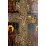 Russian devotional cross mounted on a painted panel - 19th century