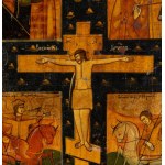 A four-panel Russian icon depicting the crucifixion of Christ and the Holy Protectors - Late 19th century