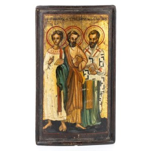 Russian Icon depicting Saints Cosmas, Damian and Panteleimon, the Holy Unmercenary Healers - 19th century